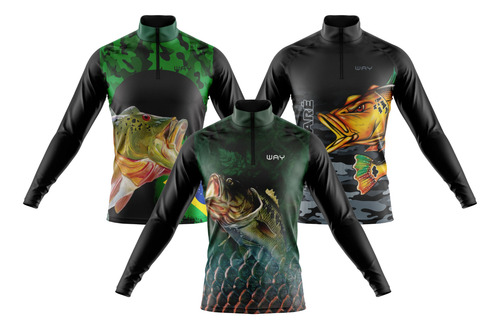Kit 3 Camisas De Pesca Manga Longa Masculina Proteção Solar