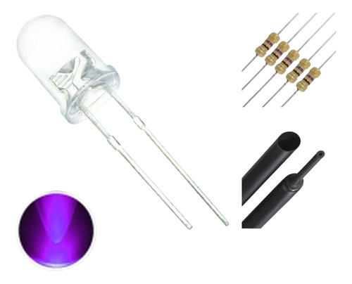 20x Led 5mm Alto Brilho Ultravioleta Uv + Resistor 12v Termo