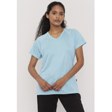 Polera Mujer Deportiva Poli V-neck Color Celeste Corona