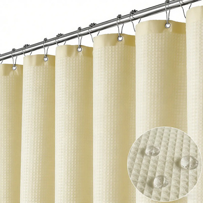 VRVALUE Cortina De Baño Tela Para Impermeable Lavable Ducha 180x180 Cortina De Ducha Aomu Waffle Antihongos Beige Tela Impermeable | Meses sin interés