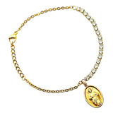 Pulsera Acero Dorado Zirconias Y Medalla San Judas Tadeo Eg