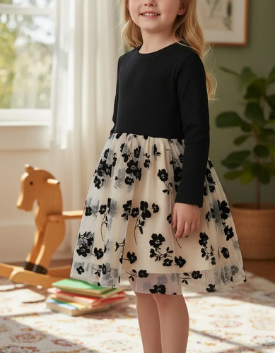 Vestido Rosa Negro De Manga Larga Con Rayas Lisas Para Niñas | MercadoLibre