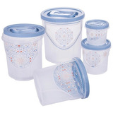 Conjunto 5 Potes Mantimentos P/ Alimentos Decorado Plasutil