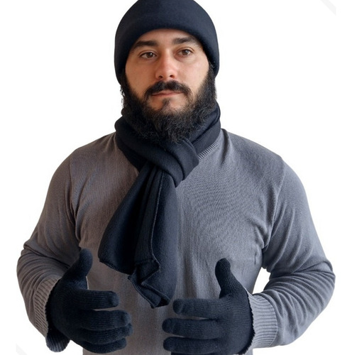 Kit Gorro Inverno Masculino Com Luva E Cachecol Soft Premium