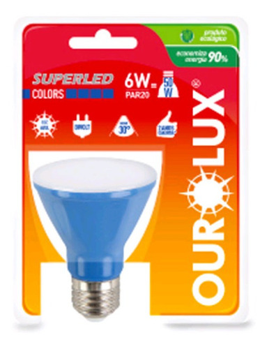 Superled Par20 6w Biv 30º Azul - Ourolux 05475