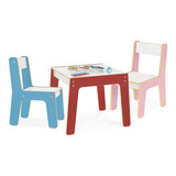 Mesa Mesinha Infantil C/ 2 Cadeiras Madeira Colorido Junges