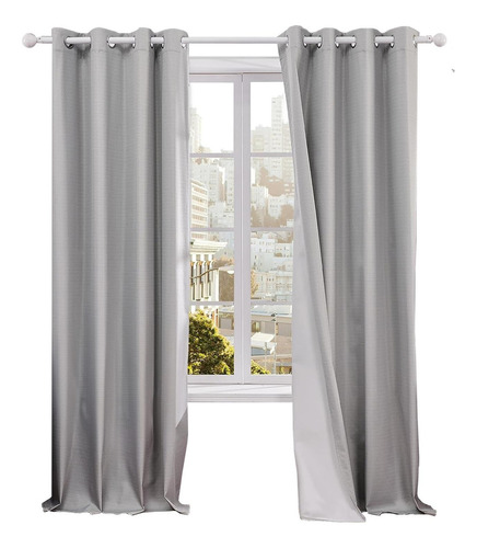 Cortina 100% Blackout Engomada Termica Set 2 Casatua 140x220 Color Gris Claro