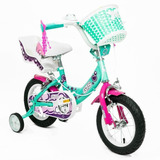 Bicicleta Paseo Infantil Gts 3306 R12 Frenos Herradura Color Verde/rosa Con Ruedas De Entrenamiento  