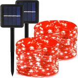 Luces Solares De Navidad Rojas, Paquete De 2 100 Luces Solar