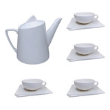 Tetera Porcelana 920ml Tapa + 4 Tazas Platos