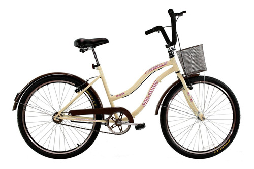 Bicicleta Aro 26 Feminina Beach Confort Retrô Vintage Bege