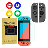 Pelicula Nintendo Switch + Capa Silicone Joy Con + 4 Grip