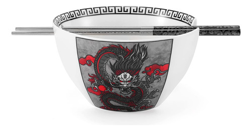 Hagary Dragon Ramen Bowl Con Palillos Tazón De Cerámica Pali