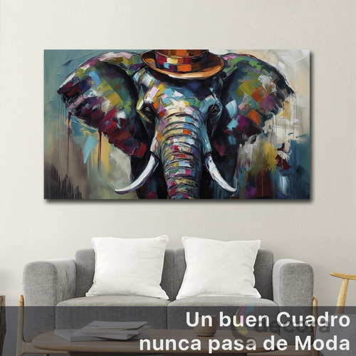 Cuadro Elefante Colores Canvas Elegante Sala Anima41 130x70