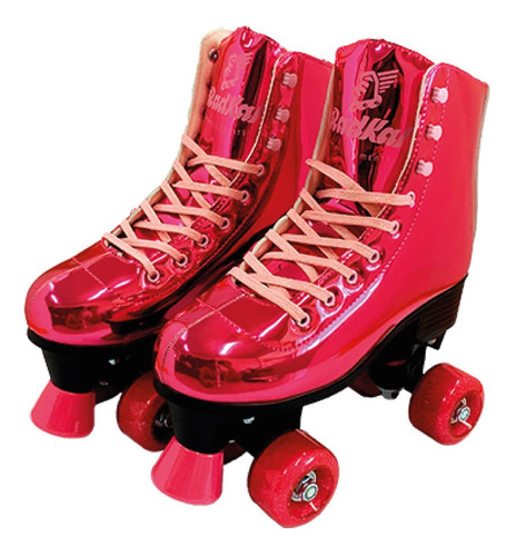 Patins Shine Ajustável 4 Rodas Rosa Platinado - Fenix