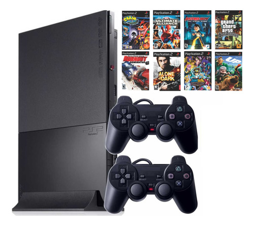 Ps2 Playstation 2 Slim Leitor Novo Completo+ 2 Controles+ 5 Brindes!