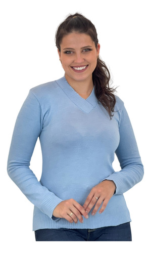 Kit 6 Sueter Blusa Feminina Trico Decote V Basico Qualidade