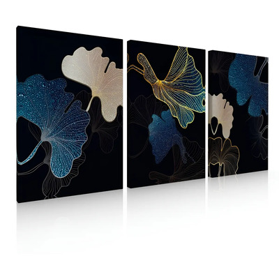 De 3 Cuadros Decorativos Para Comedor Flores Azul Oro Color Sarga Armazón Bastidor | Meses sin interés