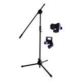 Pedestal Tripie P/ Microfono Con Boom Y Doble Clip  490-550