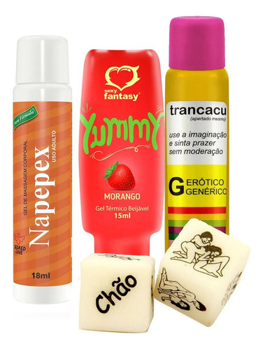 Kit Jogo Do Prazer Napepex + Trancacu + Gel Beijável + Dados