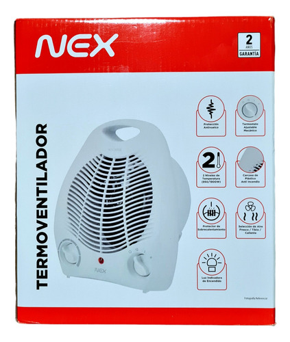 Calefactor Termoventilador Nex 2 Niveles Termostato 1900w