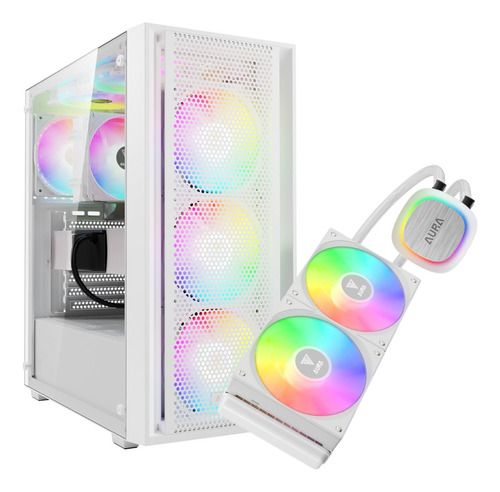 Gabinete Gamer Aura Branco + 4 Fans Rgb + Water Cooler 240mm