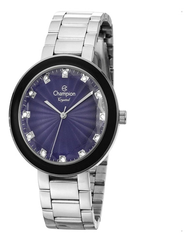 Relógio Champion Prata Azul Acompanha Colar Brinco Cn29972y