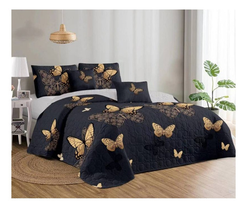 Cubrecama King  De Verano Negro Mariposa Quilt Tf Full