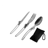 Kit Talher Dobrável Inox Garfo, Faca, Colher Tático Camping