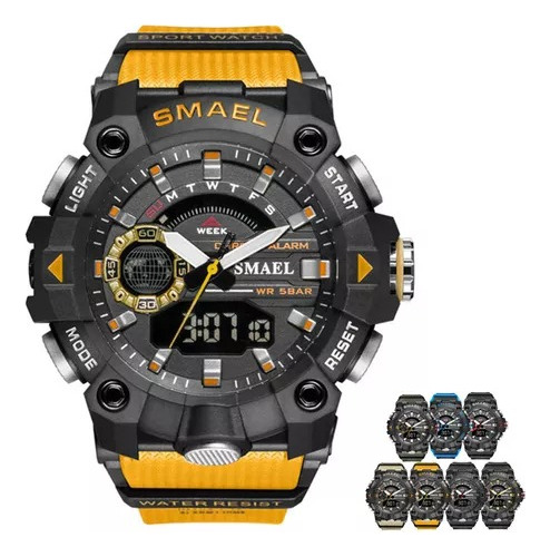 Reloj Impermeable Smael Para Hombre Con Correa Naranja Y Luz Led De Color Naranja