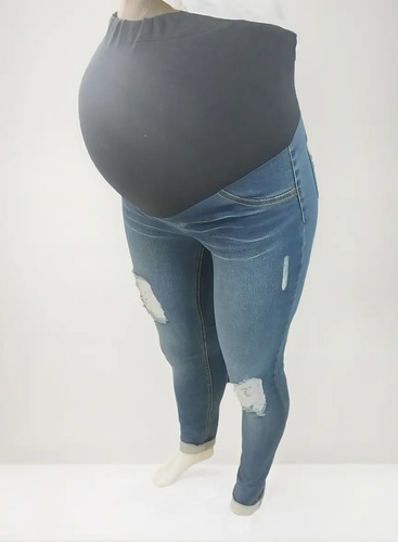 Pantalón Mezclilla Maternidad Roto Juvenil Moderno
