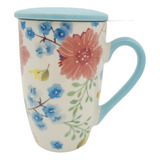 Taza De Cerámica C Tapa Y Infusor Flores 490ml Dia De Mama R