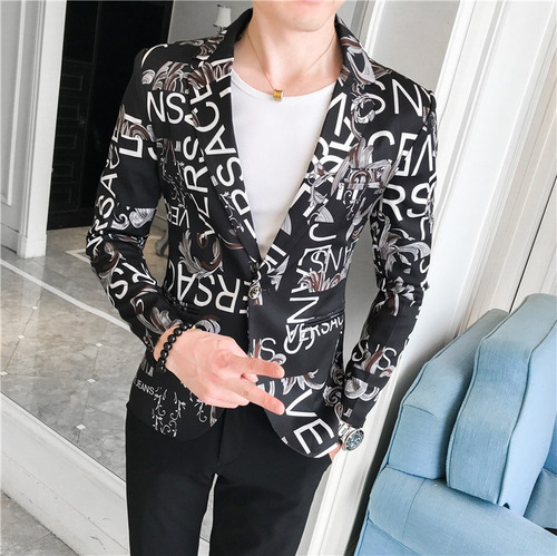 Chamarra Blazer Traje Moda De Hombre Slim Fit Con Estampado