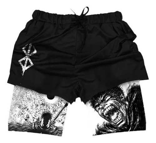 Shorts Playa Cortos De Doble Capa Para Hombre Con Estampado