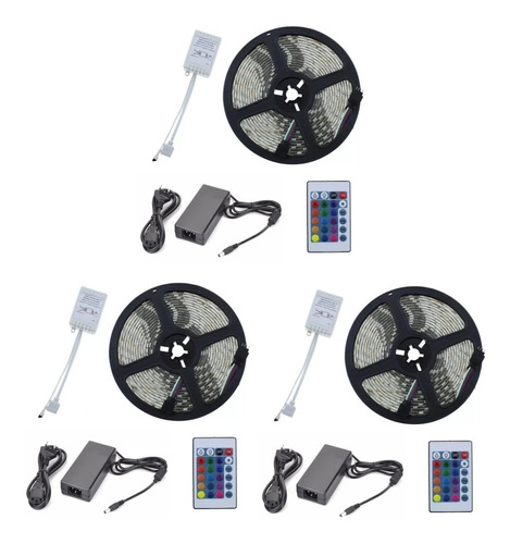 Kit 15 Metros Tira Luces Luz Led 5050 Rgb + Control + Fuente