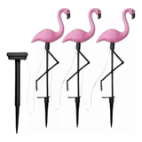 Pack 3 Flamencos Rosados Solares Con Estaca Para Jardín