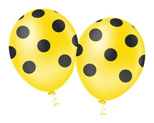 Balão - Bexiga Amarelo Com Bolinha Preta - 25 Unidades