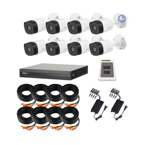 Kit Videovigilancia 8 Cámaras Dahua 2 Mpx, Dvr 8ch 500gb New