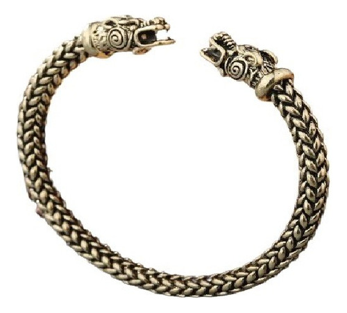 Pulsera Brazalete Vikingo Nordico Cabeza Dragon Bronce