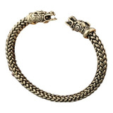 Pulsera Brazalete Vikingo Nordico Cabeza Dragon Bronce