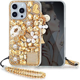 Funda Glamour Glitter Y Correa iPhone 14 Pro 6.1 Dorada