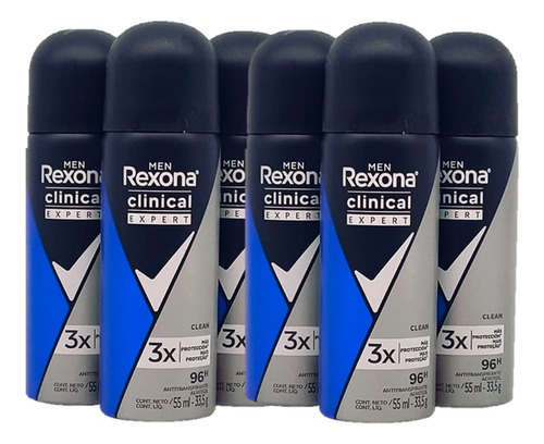 Rexona Clinical Anti Aerosol Clean Mini Viaje 55 Ml 6 Pack**
