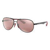 Óculos De Sol Polarizados Ray-ban Carbon Fibre Scuderia Ferrari Collection Standard Armação De Fibra De Carbono Cor Matte Black, Lente Silver Espelhada/chromance, Haste Black/red De Fibra De Carbono -