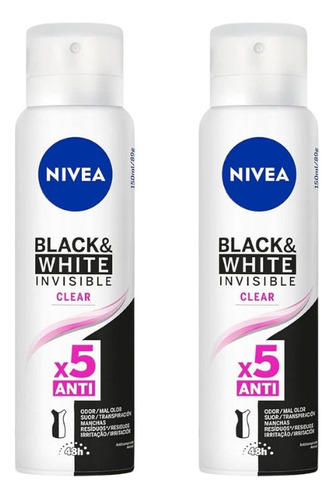 Desodorante Nivea 150ml Invisible Black White -kit2un