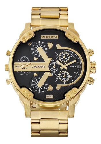 Relógio Cagarny Masculino Grande Luxo Pulseira Metálica M040