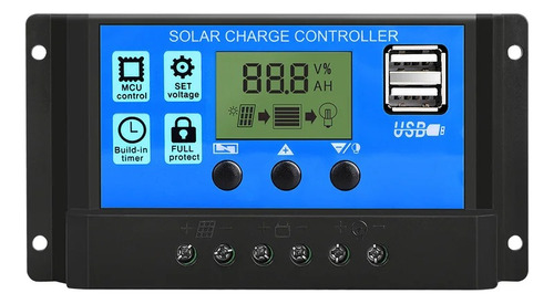 Controlador De Carga Solar 30a 12v/24v Pwm, Lcd, Usb 5v Dual