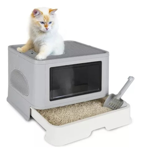 Arenera Para Gato Caja De Arena Gatos Tapa Plegable Entrada Color Blanco