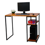 Mesa De Escritório 2 Prateleiras Home Office Moderna Verniz