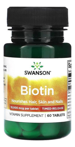 Biotina, 10000 Mcg, Cabello, Piel Y Uñas, Swanson, 60 Tabletas