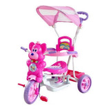Triciclo Ursinho Passeio E Pedal Capota Rosa  - Dm Toys